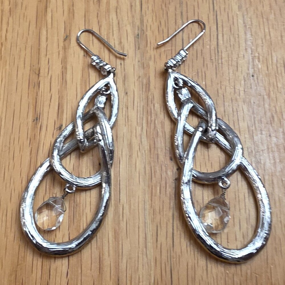 Etsy Silver Tone Beaded Rhinestone Drop Dangle Earrings - Picture 9 of 14
